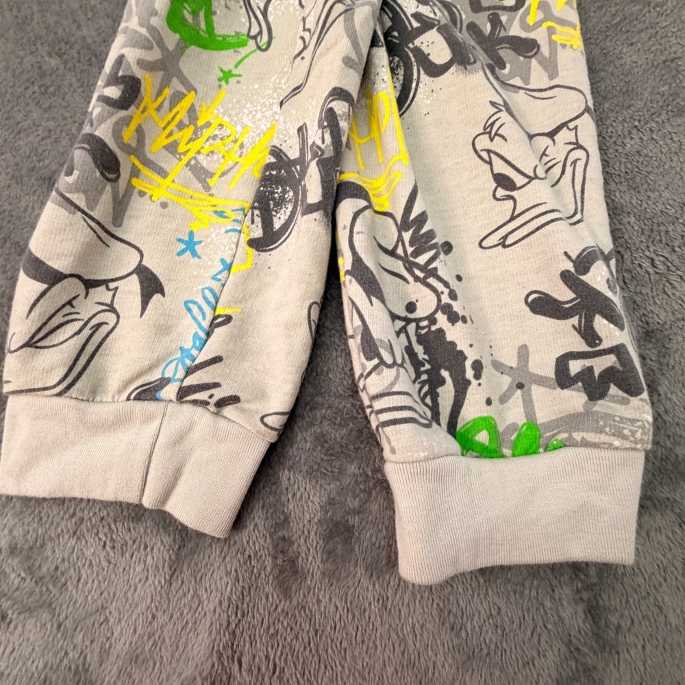 Disney Donald Duck Graffiti Joggers Grey Neon Graphic Sweatpants Womens Small - Picture 6 of 9